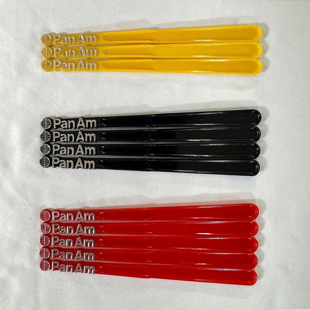 Vintage Pan Am Swizzle Sticks Lot 12 Airline Memorabilia Red Black Yellow